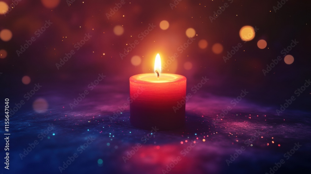 Fototapete soft glow of a single lit candle surrounded by shimmering light in a darkened space. generative ai
