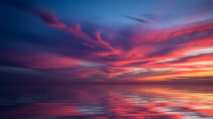 Dramatic Sunset Over Calm Waters and Cloudy Horizon