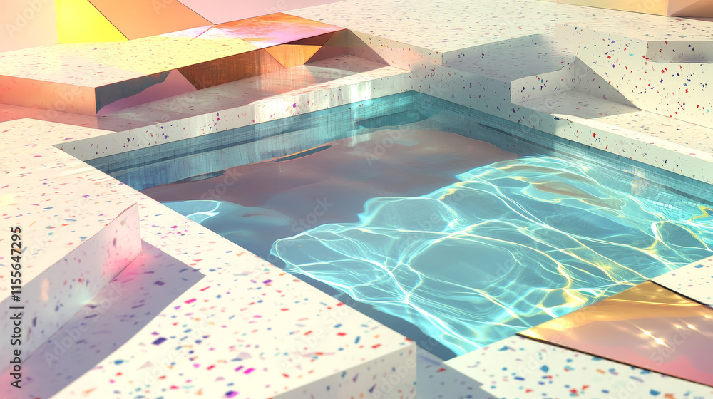 Poster a hologram of a swimming pool. a pool of polygons, triangles of points and lines. the pool is a low-