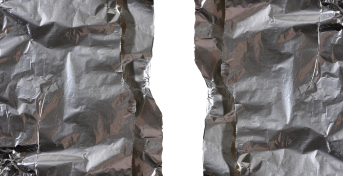 Crumpled sheet of gray foil for packaging products with torn edges on a isolated background - Powered by Adobe