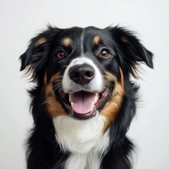 Close-up of happy tri-color border collie with open mouth