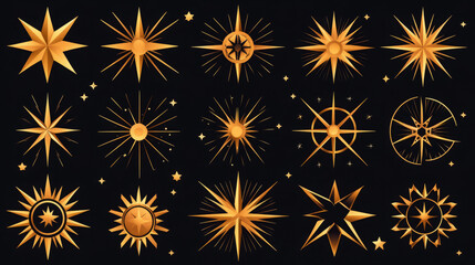Golden Stars on a Black Canvas: A Dazzling Collection of Vector Graphics