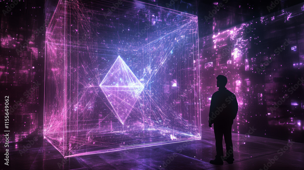 Poster hologram support. support made of polygons, triangles, dots, and lines. low-poly support structure o
