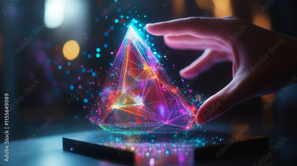 Poster hologram support. support made of polygons, triangles, dots, and lines. low-poly support structure o