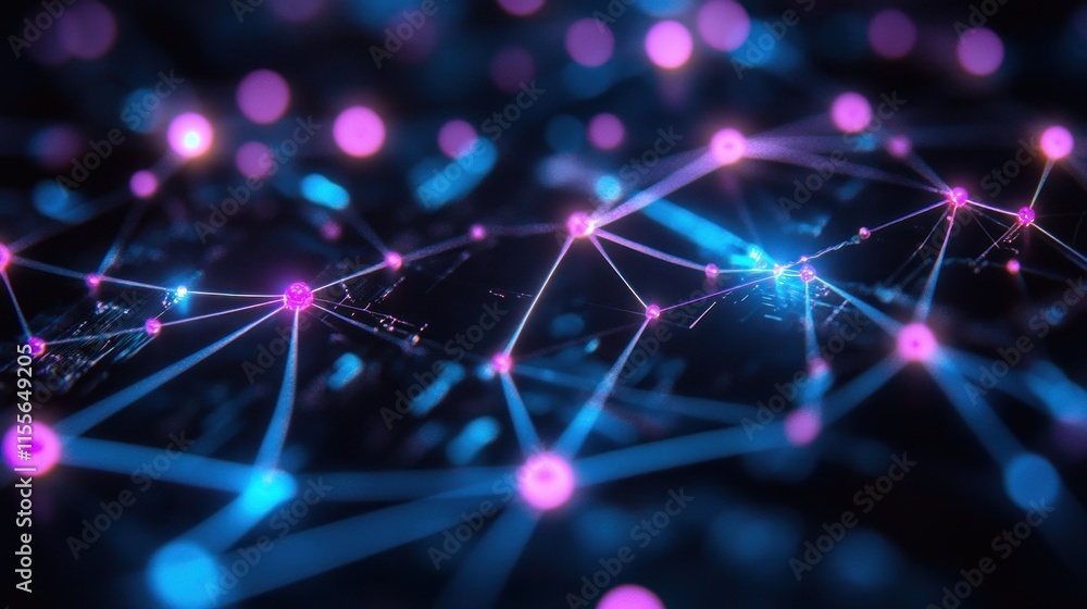 Poster Abstract network connection with glowing nodes and lines.