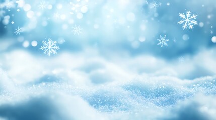 Fototapeta premium A picturesque snowy landscape with soft blue lighting and shimmering snowflakes