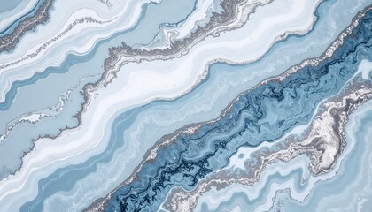 Fototapeta premium Elegant blue marble abstract pattern in cool tones with metallic accents