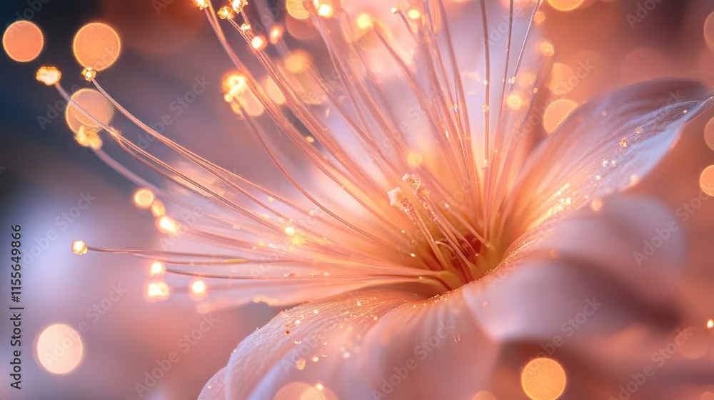Poster Glowing flower with light streaks and bokeh.
