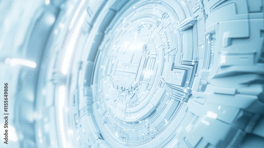 Fototapete abstract futuristic technology background with glowing circular structures.