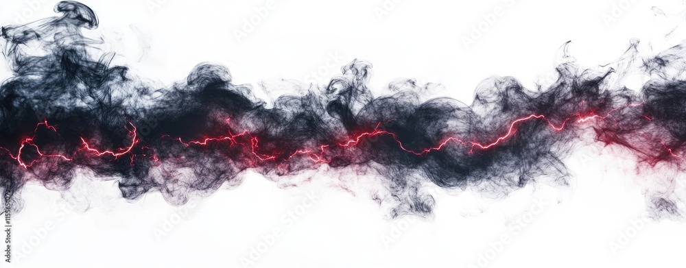 Poster abstract image of smoke with a vibrant red lightning-like line through it.