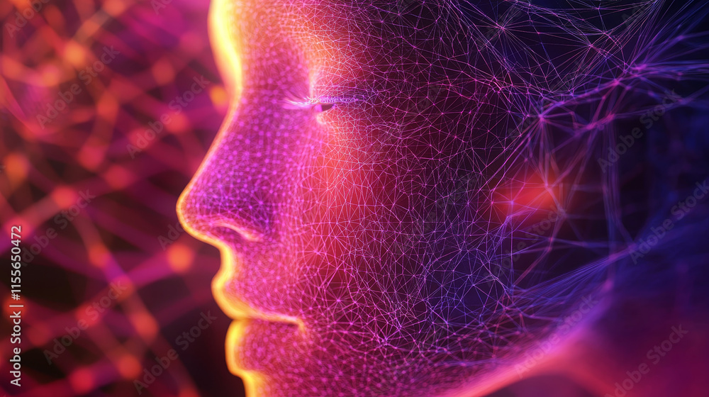 Poster hologram running. running made of polygons, triangles, dots, and lines. low-poly running structure o