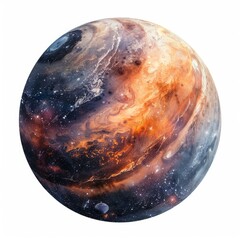 Naklejka premium Colorful gas giant exoplanet with atmospheric swirls and a moon, on a starry, infinite cosmic background