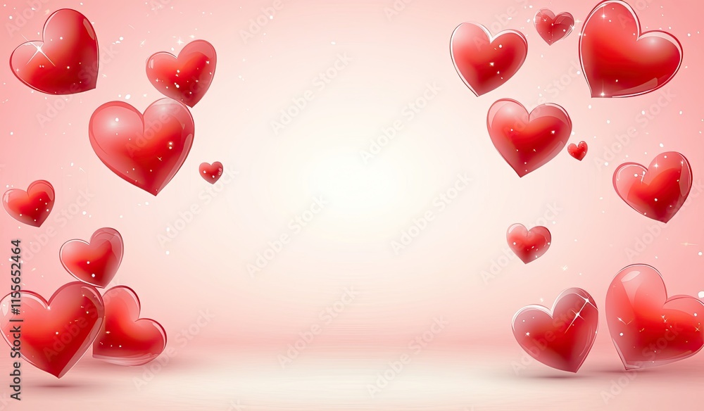 Poster glowing heart with multiple hearts in background representing love and affection