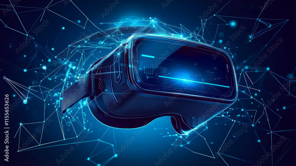 Poster virtual reality hologram. composed polygons, triangles, and lines, forming a low-poly structure. a n