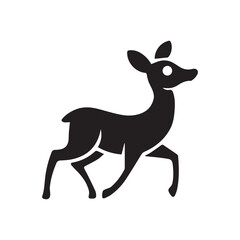 Stylized black deer silhouette in mid-stride on white background minimalist wildlife design