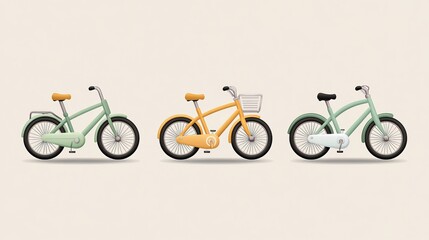 Fototapeta premium Three bikes of different colors and shapes parked together, showcasing variations in design style
