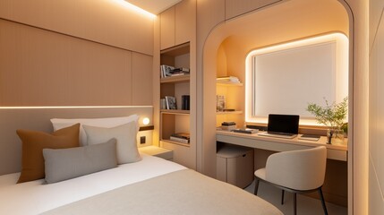 Fototapeta premium Cozy Reading Nook in Modern Interior Design with Natural Wood Accents