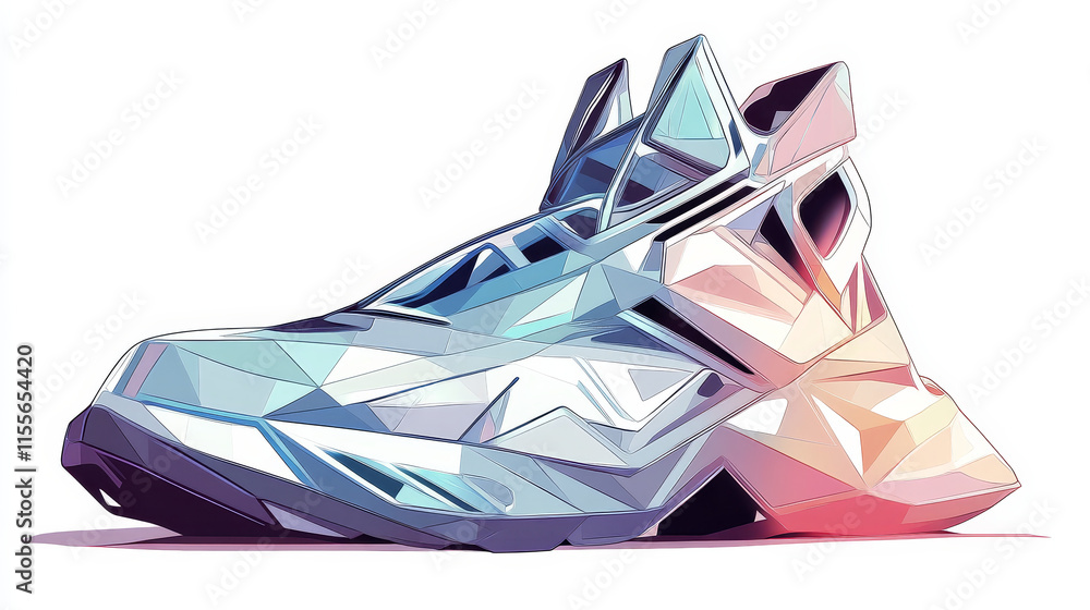 Poster sneakers hologram designed with polygons, triangles, and lines. a low-poly structure representing fo