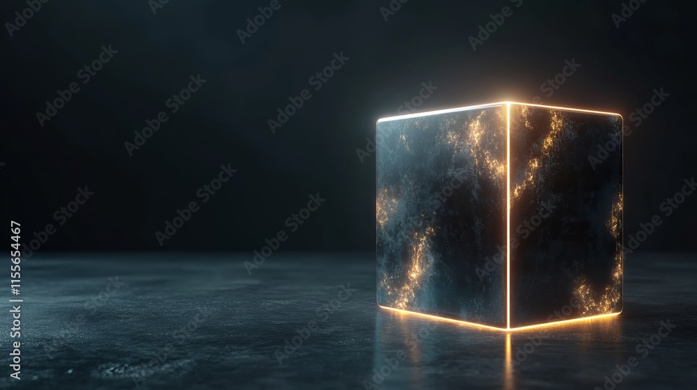 Poster radiant light emanating from a mysterious glowing cube, captivating display of illumination