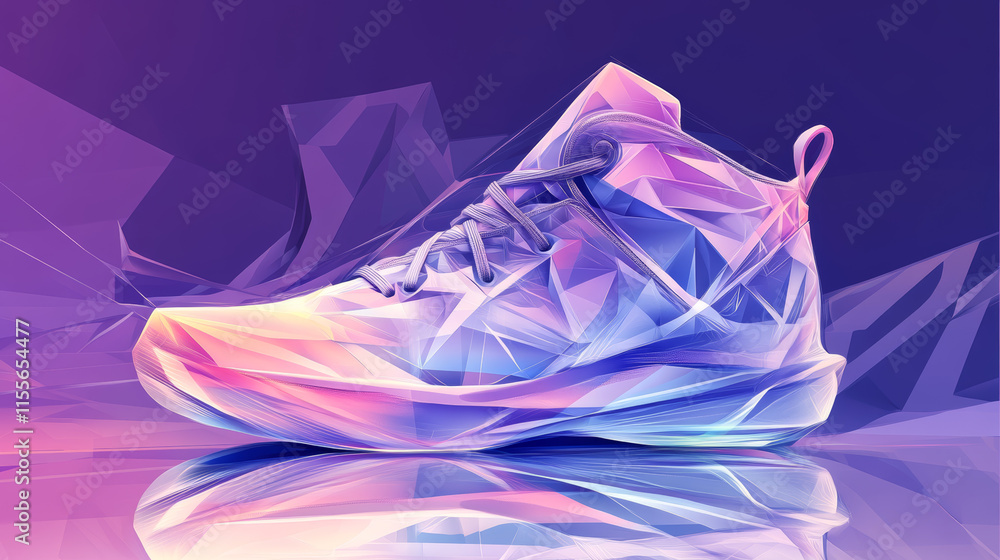 Poster sneakers hologram designed with polygons, triangles, and lines. a low-poly structure representing fo