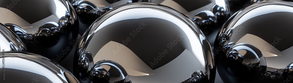 Poster mesmerizing array of gleaming silver spheres, a study in reflection and modern aesthetics