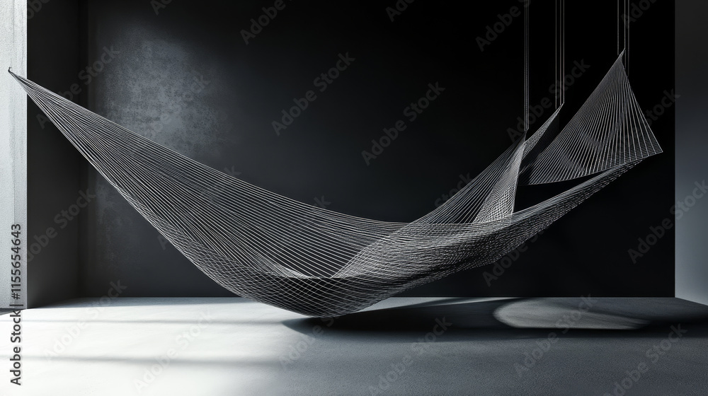 Poster hammock hologram created from polygons and lines. a low-poly design illustrating relaxation in a sle