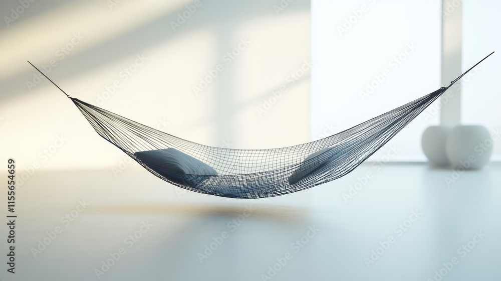 Poster hammock hologram created from polygons and lines. a low-poly design illustrating relaxation in a sle