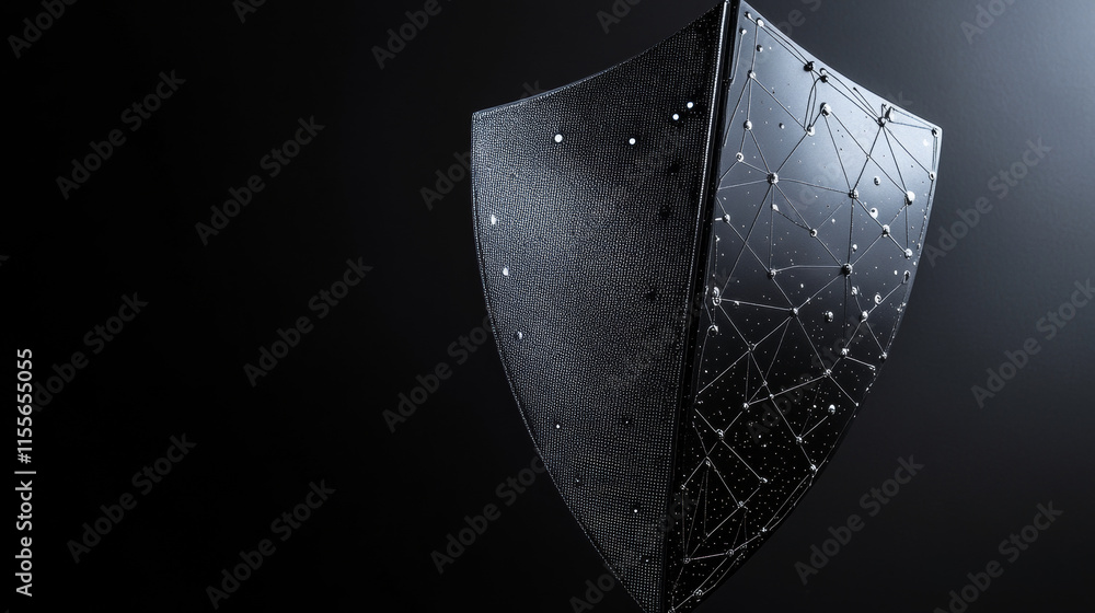 Poster intellectual property hologram composed of polygons and lines. a low-poly structure representing inn
