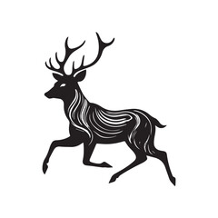 Stylized black deer silhouette in mid-stride on white background minimalist wildlife design