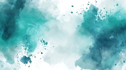Fototapeta premium Fluid abstract watercolor background in teal and green shades with natural textures