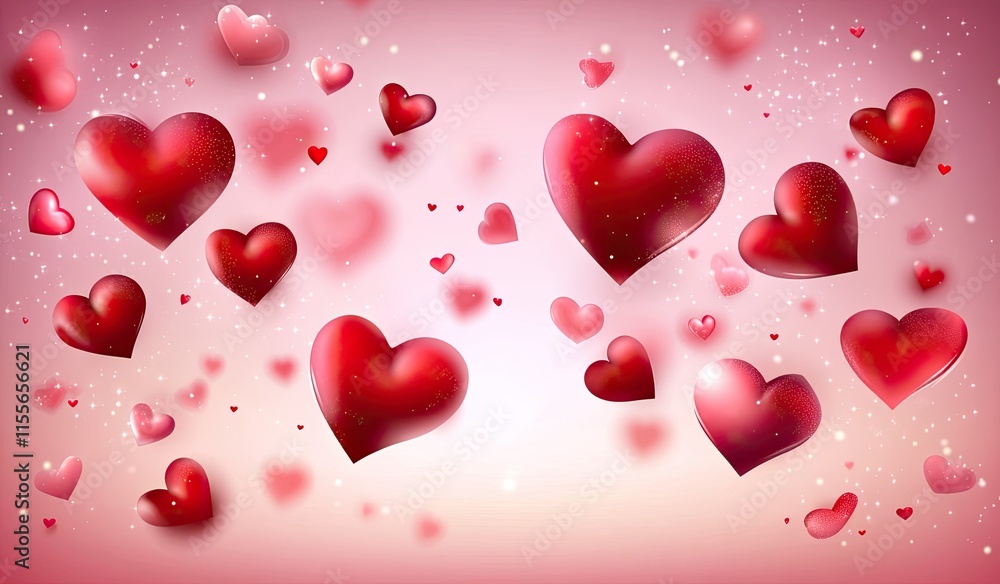 Fototapete glowing heart with multiple hearts in background representing love and affection