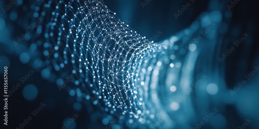 Poster abstract blue network flowing, digital data stream.