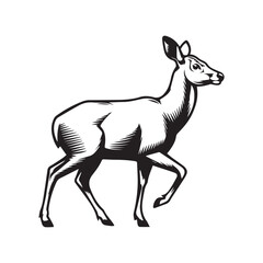 Stylized black deer silhouette in mid-stride on white background minimalist wildlife design