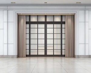 Luxurious boutique gift shop facade with velvet curtains, gold accents, and glass doors, Gift Shop, Boutique Luxury
