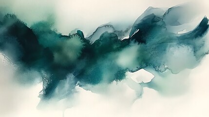 Abstract watercolor wash featuring teal and green tones in dynamic fluid textures