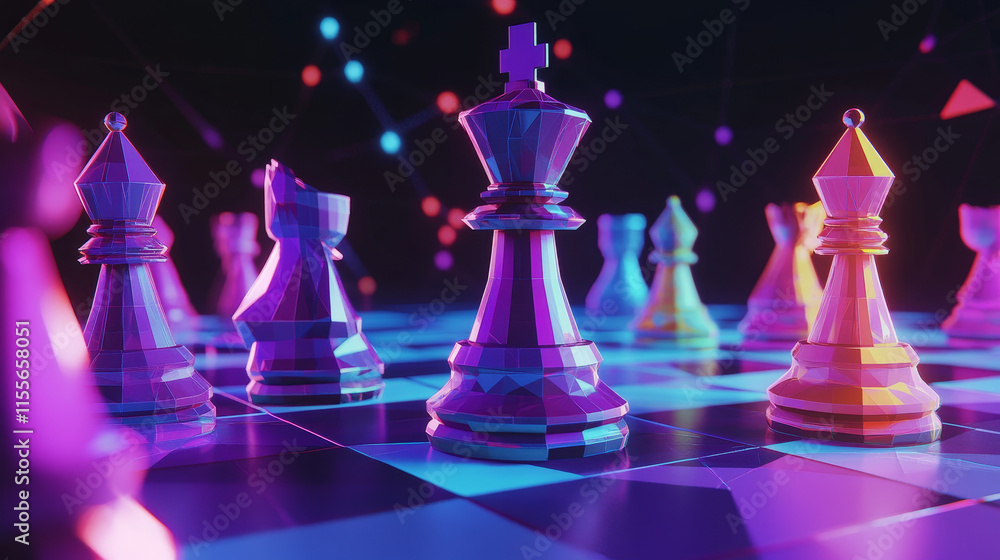 Aufkleber hologram chess. chess made of polygons, triangles, dots, and lines. low-poly chess structure of conn