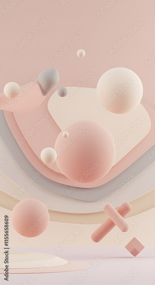 Poster geometric 3d smooth pastel shapes. abstract background with light colour palette
