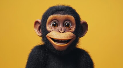 Obraz premium Adorable 3D Rendered Chimpanzee Portrait Against Yellow Background