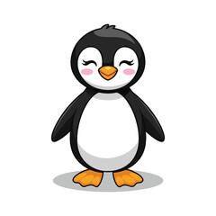 Cute Cartoon Penguin with Black Body White Patches Yellow Feet and Beak Happy Expression Design