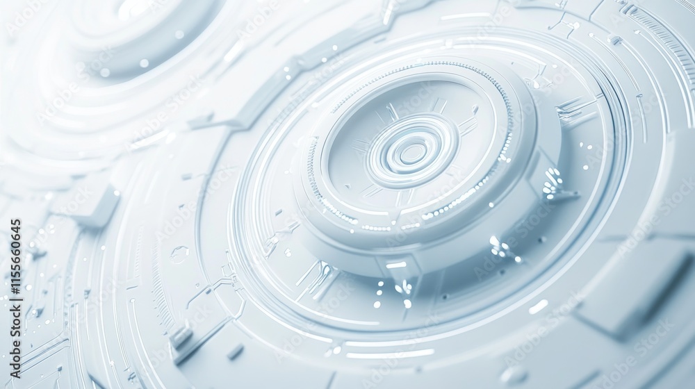 Poster Abstract white technological background with circular and geometric patterns.