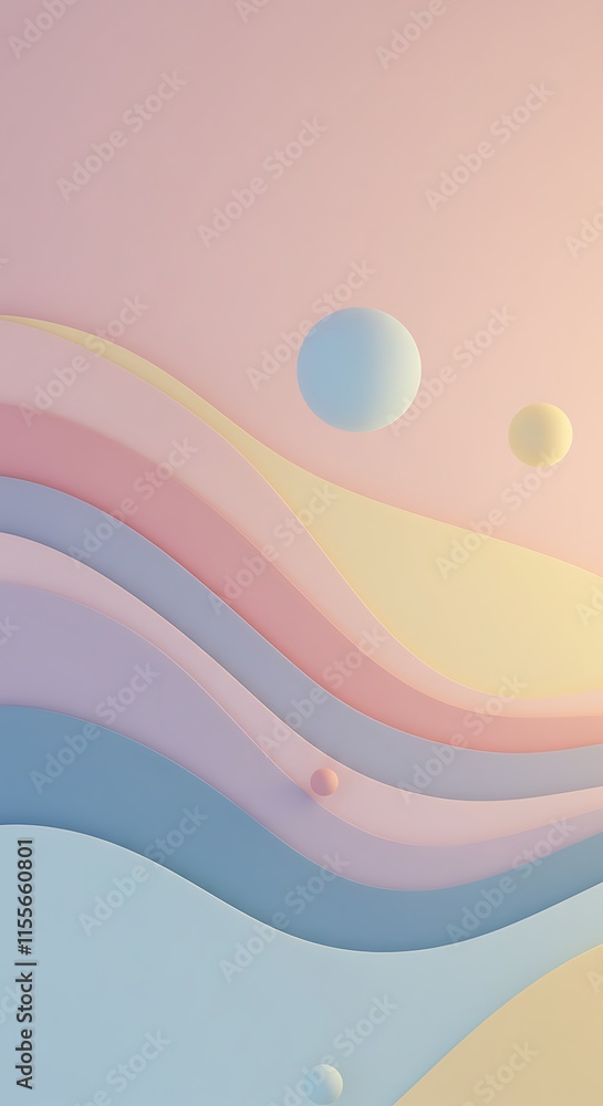 Poster geometric 3d smooth pastel shapes. abstract background with light colour palette