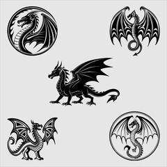 Fototapeta premium Five Black Dragon Designs