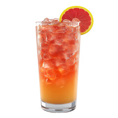 Refreshing grapefruit cocktail with ice in tall glass.
