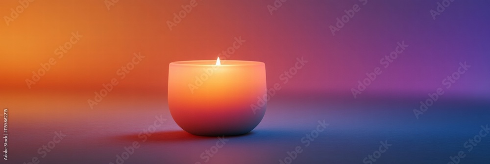 Aufkleber elegant lit candle casting a warm glow against a vibrant colorful background during a tranquil eveni