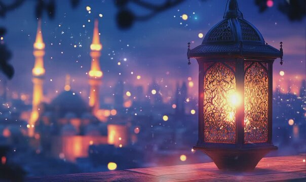 Eid mubarak and ramadan kareem greeting background with beautiful islamic lantern