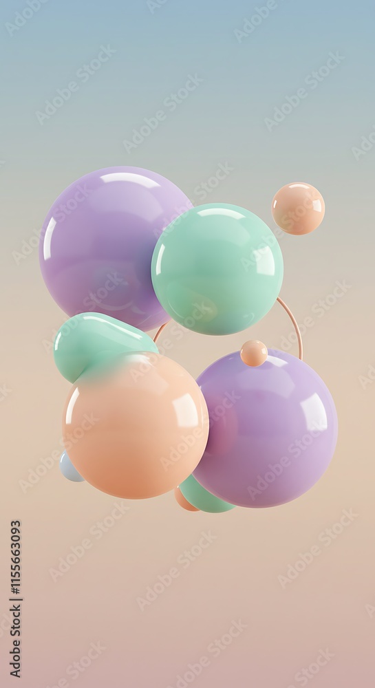 Poster geometric 3d smooth pastel shapes. abstract background with light color palette.