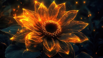 Glowing Sunflower in the Night