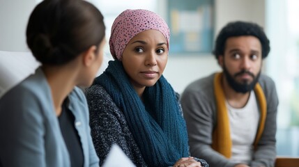 Obraz premium Supportive discussion among diverse young adults in casual setting