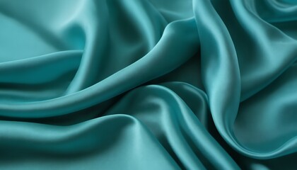 Obraz premium Teal Silk Fabric Draped Luxurious Soft Smooth Flowing Waves Texture