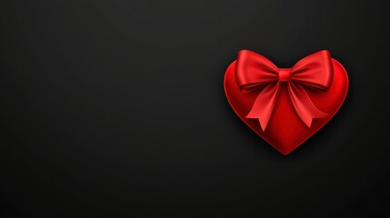 Red heart-shaped gift box with a red ribbon bow on a black background.